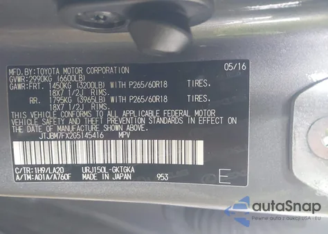 2016 Lexus Gx 460 from USA, damaged, VIN JTJBM7FX2G5145416